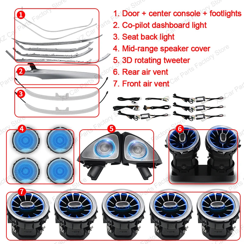 Mercedes Benz W205 X253 64-Color LED Ambient Lighting Kit W205 3D 7PCS-Kit Tidesmit