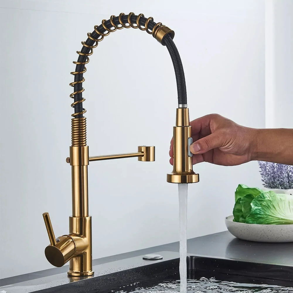 Kitchen Sink Faucet Single Hanlde Single Hole 2 Ways Sprayer Hot and Cold Water Tap Deck Mounted Bathroom Kitchen Crane