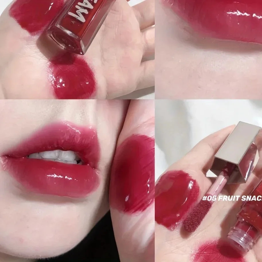 Tidesmit transparent glitter lip plumper liquid lipstick swatch for a moisten shine finish in face makeup