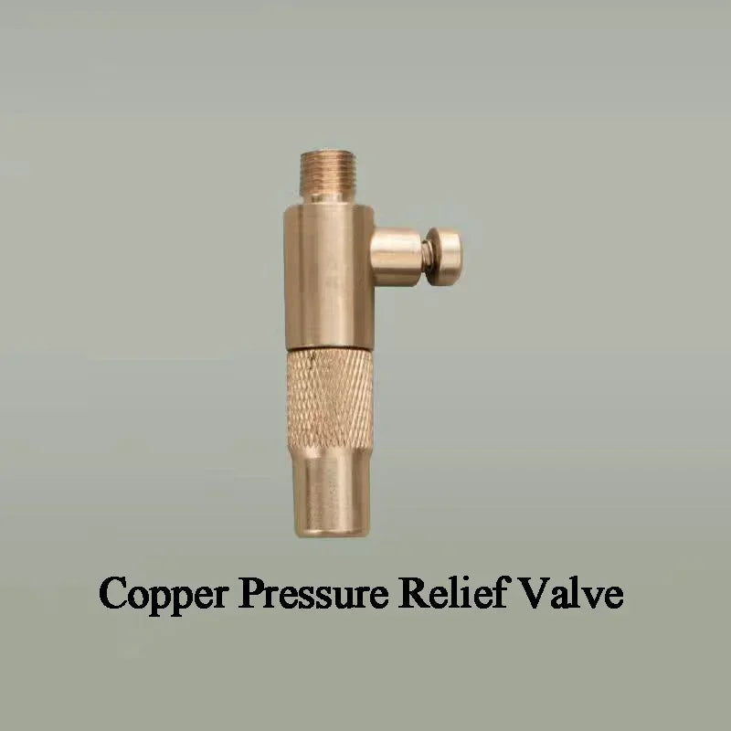 Replacement copper pressure relief valve for espresso machines with threaded connector and textured grip handle.
