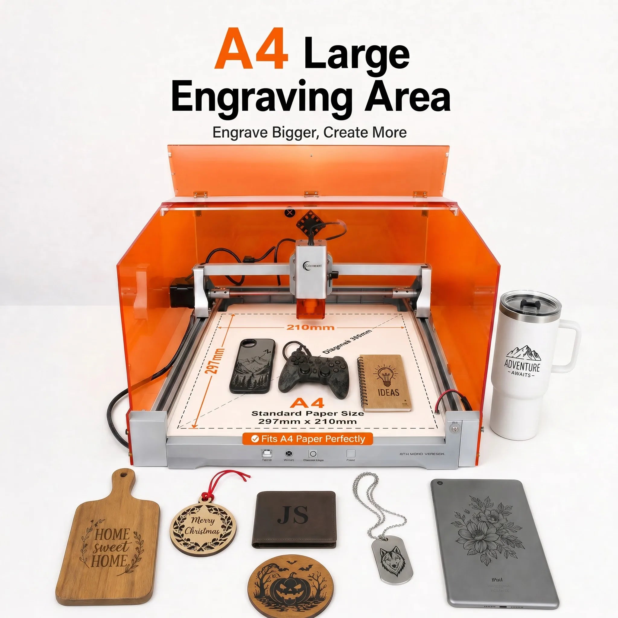 Carverall K15PRO 12W Enclosed Laser Engraver Cutter, Class 1 Safety Diode Laser Engraving Machine, A4 297x210mm, 15000mm/min, 0.01mm Precision, Free Software, DIY Crafts, Personalized Gifts, Home Workshop Small Business, Wood