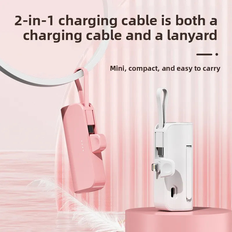 Portable Charger 5000mAh with Built-in Cable - Compact Fast Power Bank Tidesmit