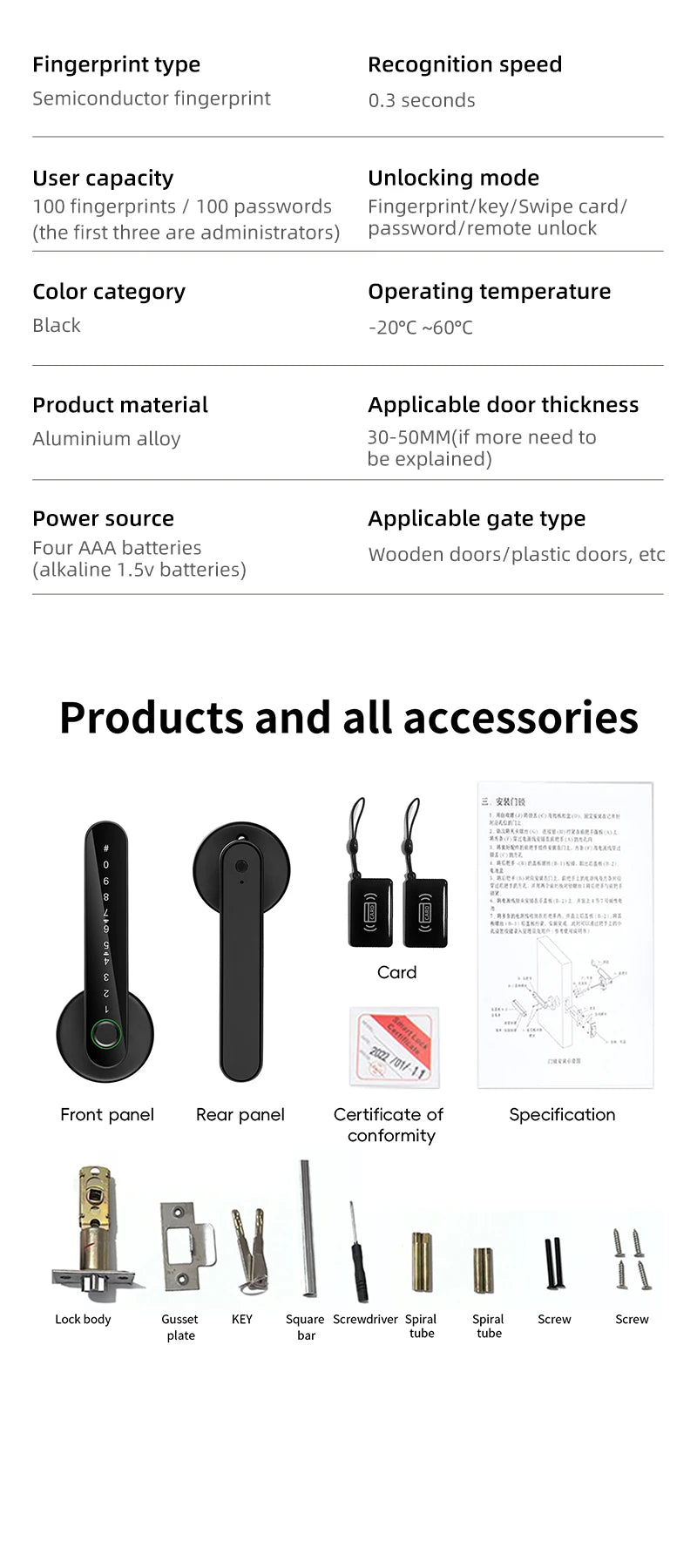 KERUI Fingerprint Door Lock  Works with Tuya Smart Electronic Door Lock with Fingerprint/Password/Key/Tuya APP/Card Unlock