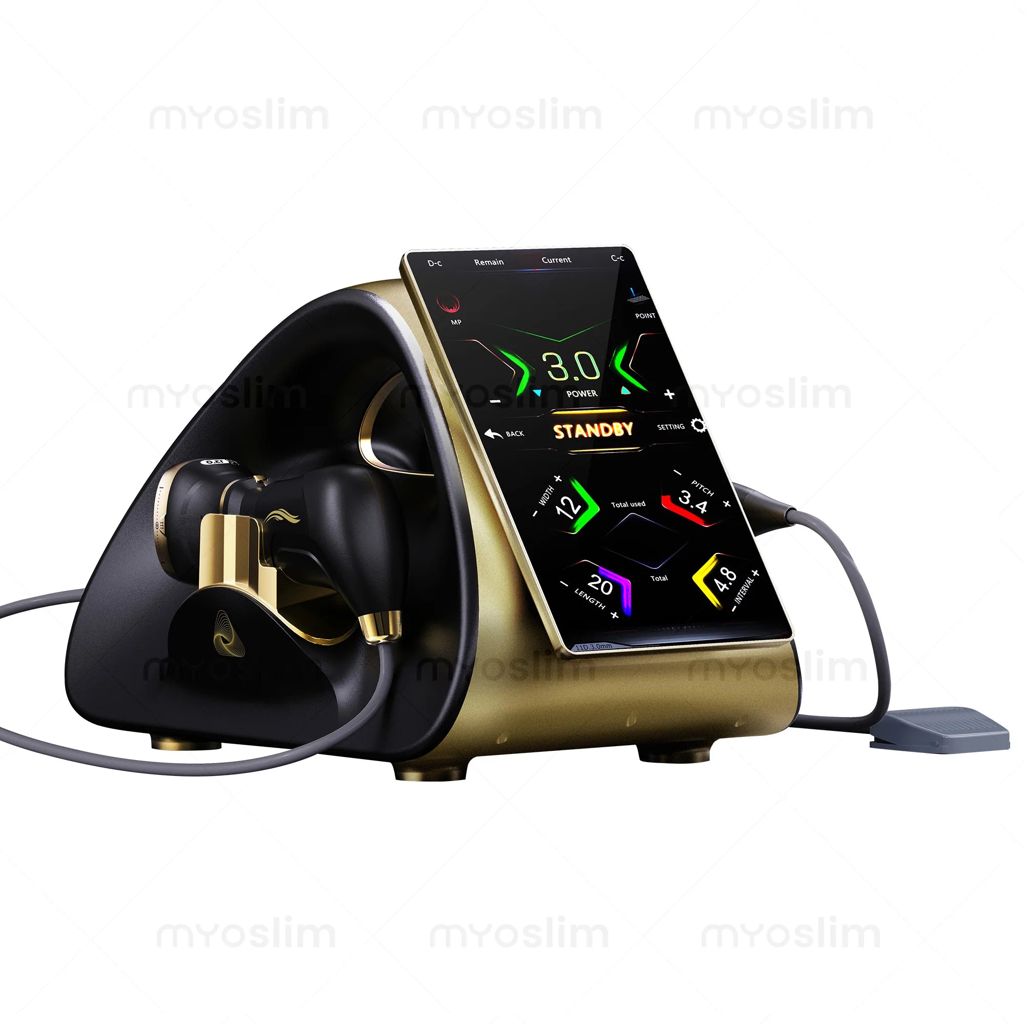 22D MAX HIFU beauty machine for facial tightening and slimming with black and gold design and digital touchscreen.