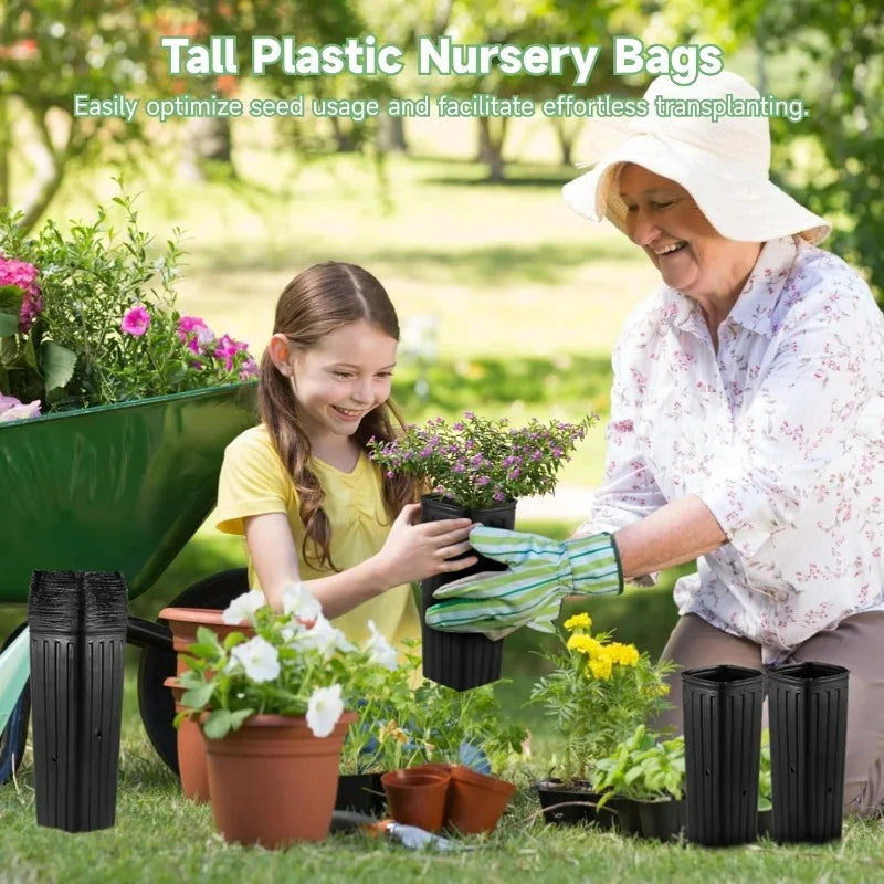Plastic Deep Plant Nursery Pots Large Seedling Flower Container Starting Pots with Drainage Holes for Indoor Outdoor Gardening