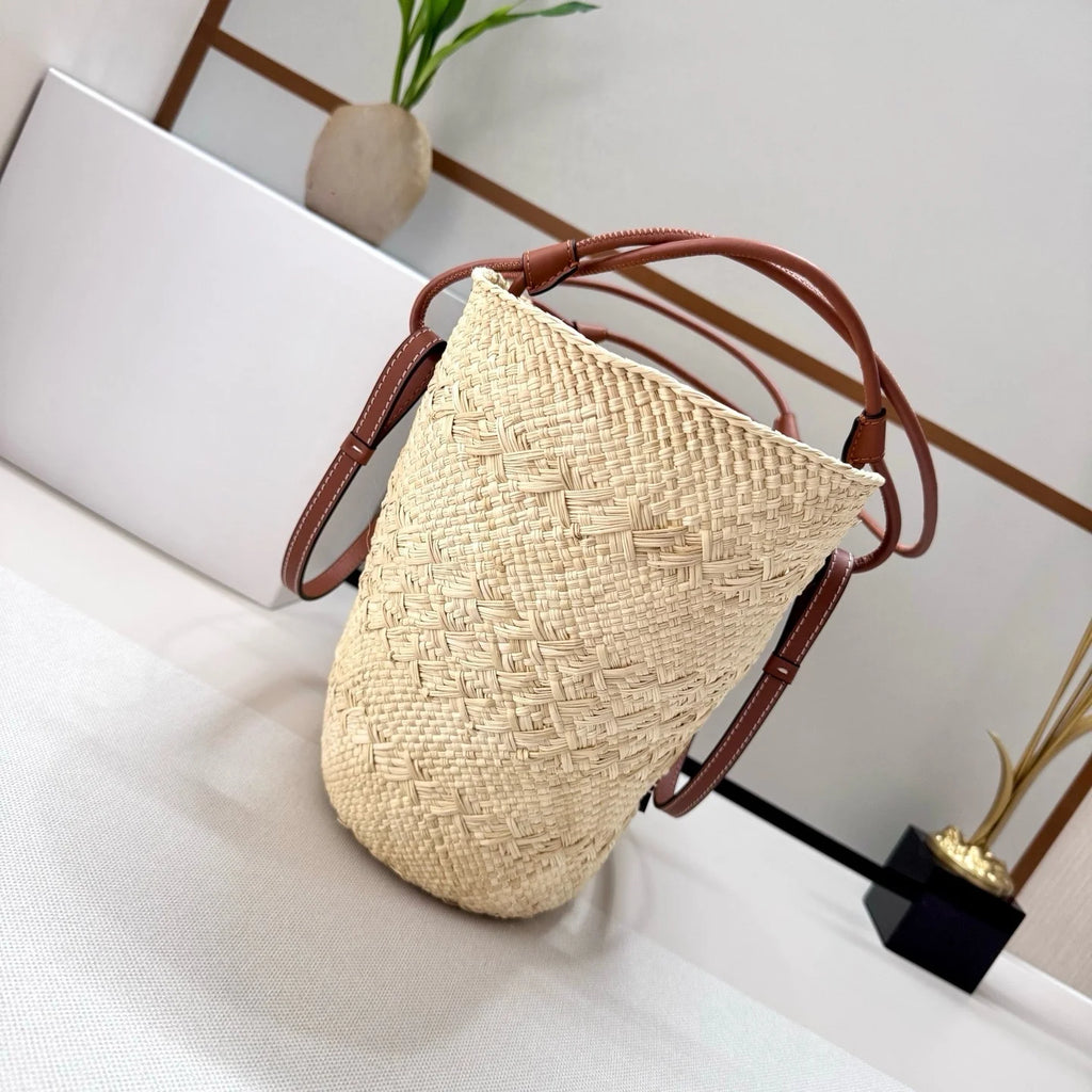 2026 New Handmade Raffia Straw Bohemian Woven Crochet Tote Shoulder Bag Women Summer Beach Holiday Brown Palm Leaf Basket