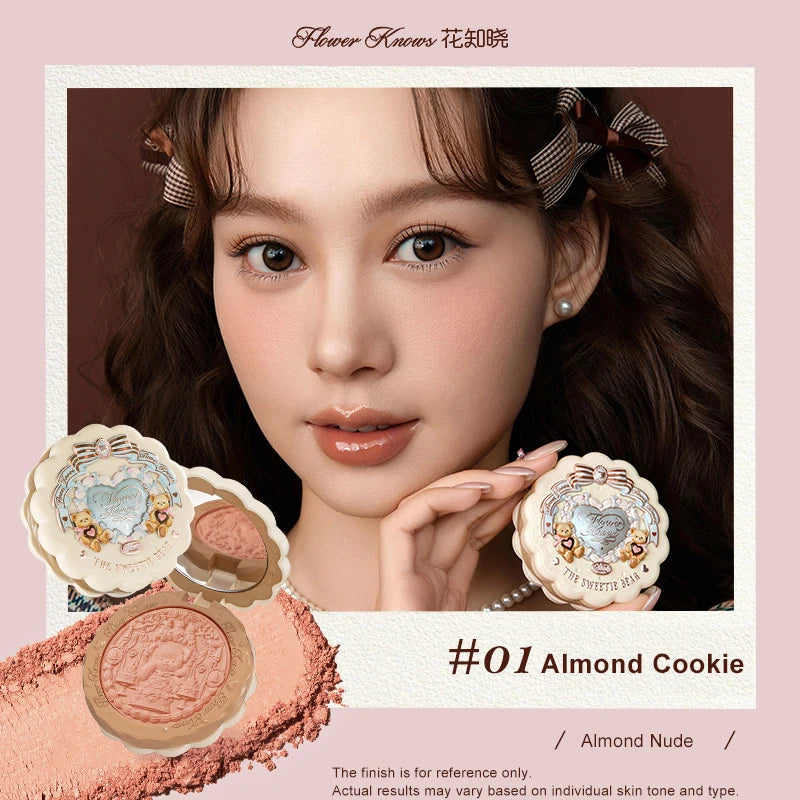 Tidesmit Sweetie Bear silk satin blush shade swatch showing long lasting matte powder texture for natural glow