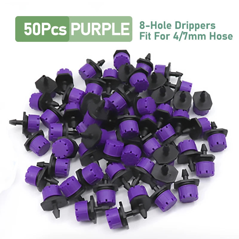 50/100PCS Adjustable Dripper for 4/7mm Garden Irrigation Hose Watering Sprinkler Emitter 0-80L/H for Yard Greenhouse