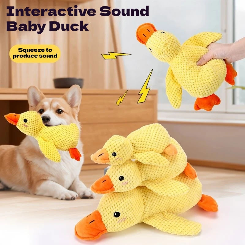 Cute yellow plush duck dog toy for interactive play. Bite-resistant sound toy to relieve boredom and soothe pets.