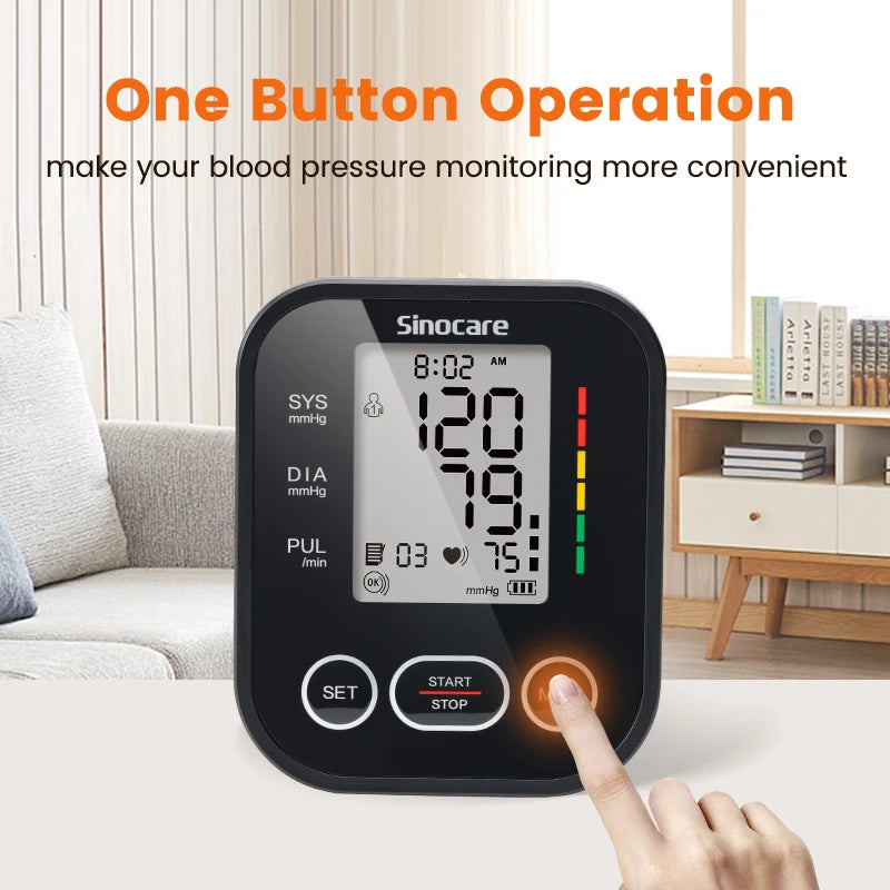 Sinocare Blood Pressure Monitor Digital Upper Arm Blood Pressure Measuring Device 22-42 Long Cuff Home Professional BP Machine