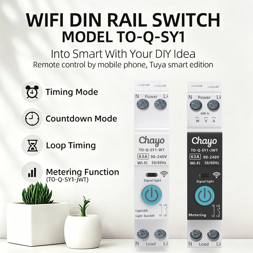 Tuya Wifi Smart Circuit Breaker Switch With Metering 63A1P Din Rail Remote Control Smart Home Smart Life App Timer Module TONGOU