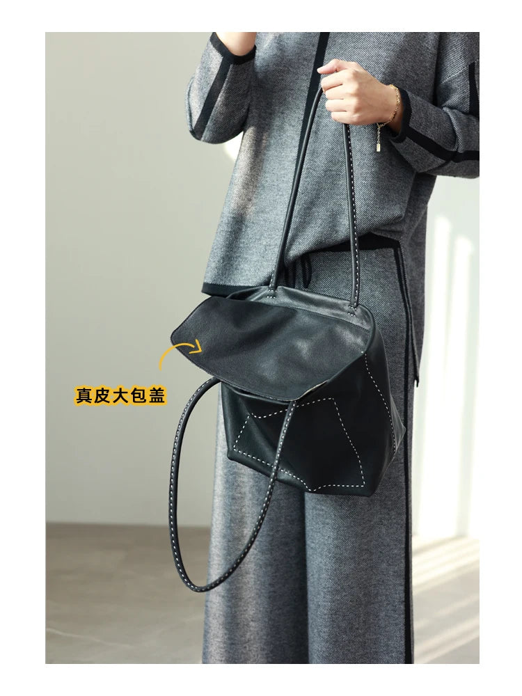 Women Large Capacity Genuine Leather Tote Soft Shoulder Bag