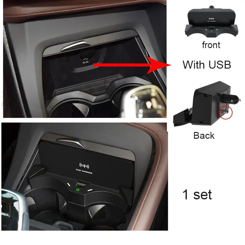 Wireless Phone Charger for BMW X1 X2 2016-2021 - 15W Qi Certified Fast Charge With USB Tidesmit