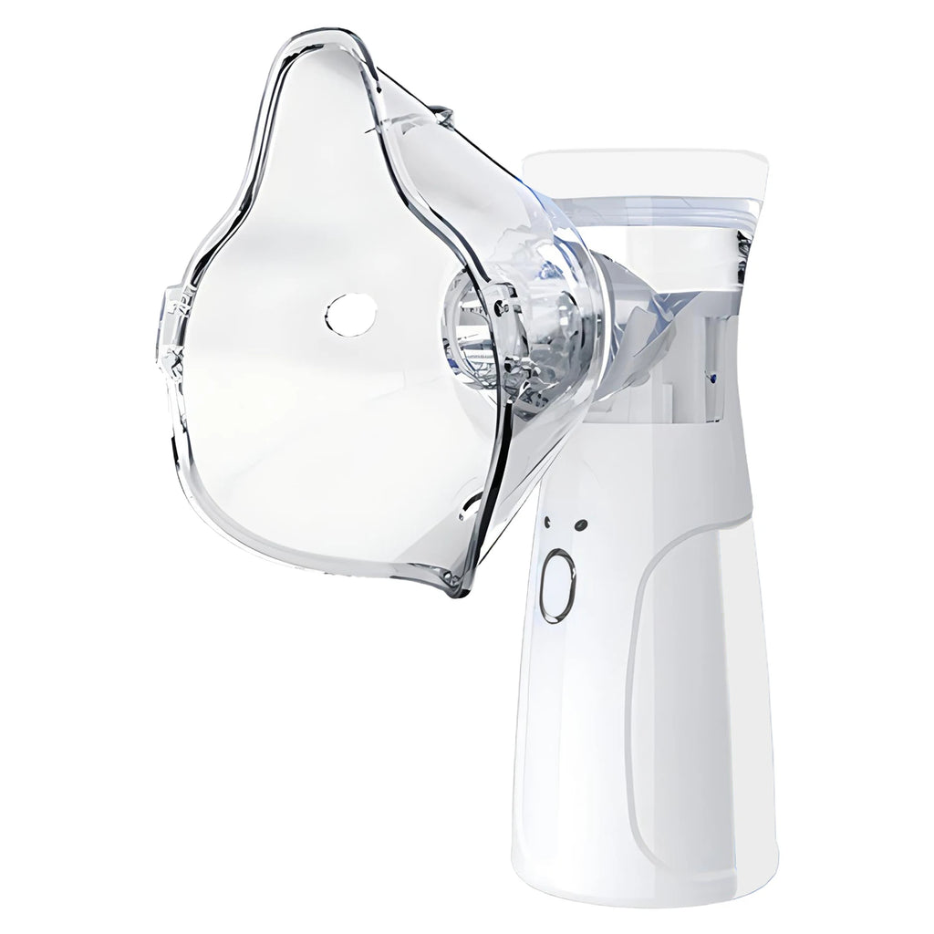 White portable nano ionic facial steamer with clear mask for deep pore cleansing, moisturizing, and home spa treatment.