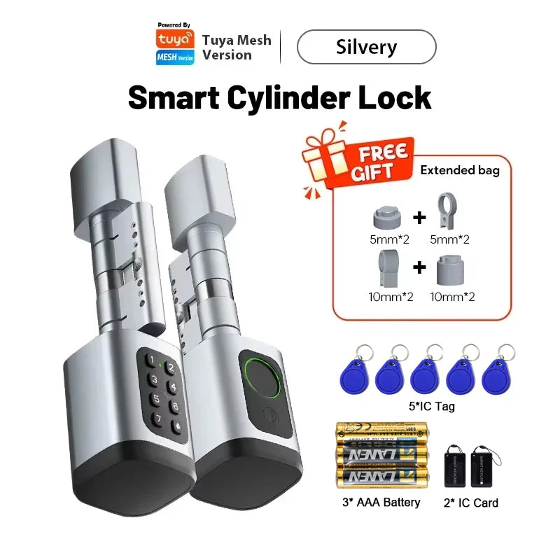 V1 Pro+ Version Adjustable TUYA APP Smart Life Fingerprint Password Digital RFID Card Cylinder Smart Door Lock for Home