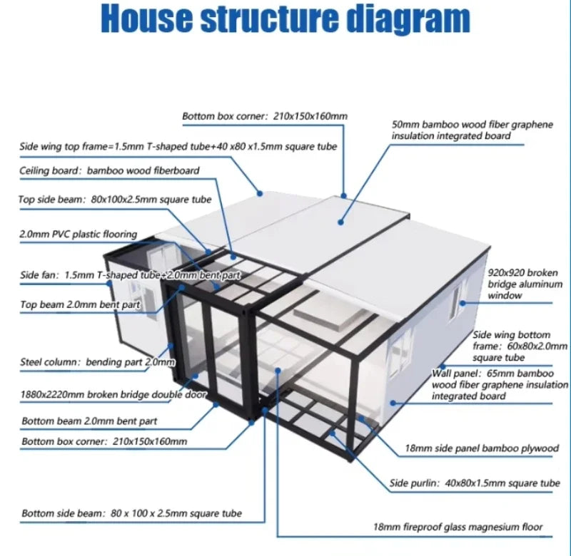 20ft 30ft 40ft Expandable Container House, Custom Modular Prefabricated House, Living, Whole House, Office, Warehouse and Home