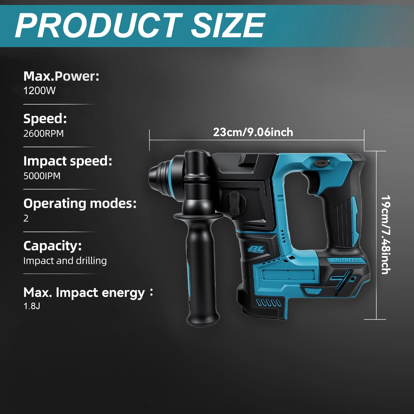 Podofo Brushless Cordless Rotary Hammer Drill Bare Tool Dual Modes Drilling Hammer Drilling For Concrete Brick Stone Masonry Wood Metal Home Renovation Heavy Duty Construction DIY Power Tool