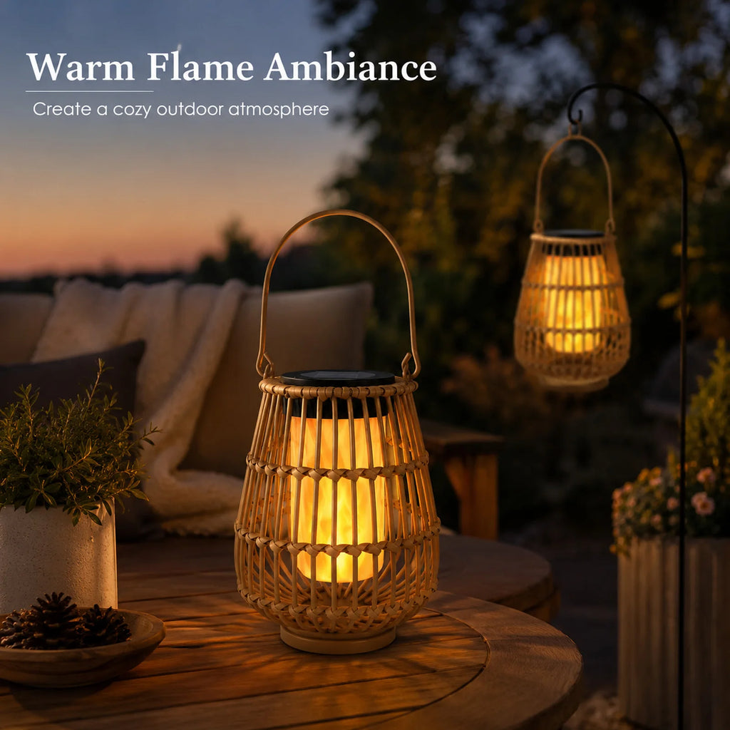 2 Pack Solar Lanterns Outdoor, Handwoven Waterproof Hanging Rattan Solar Lights Gifts for Women Christmas Birthday Lamp Lights, Decoration for Outside Yard Garden Porch Patio Trees Lawn Pathway
