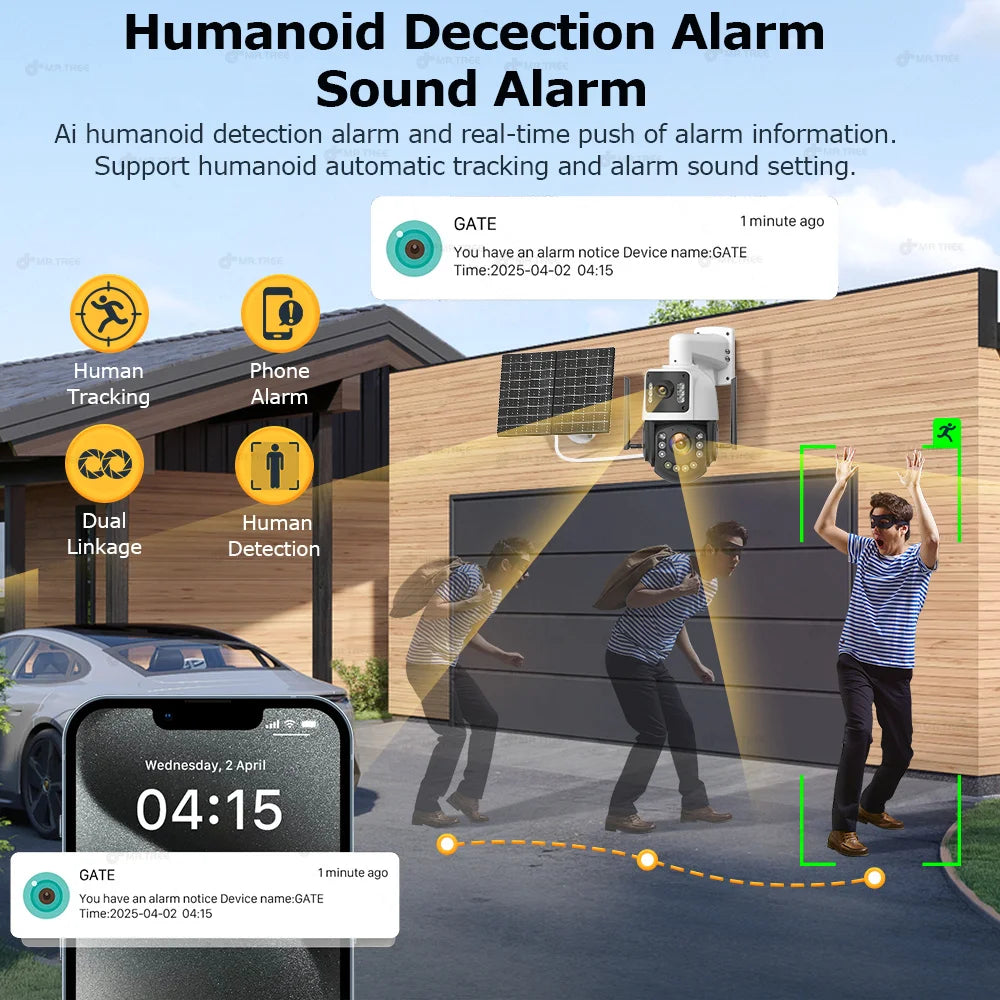 Metal AOV Solar Security Camera 4K 4G SIM 60X Optical Zoom Human  Tracking 31200 Mah 24 Hours Record Home Outdoor Surveillance
