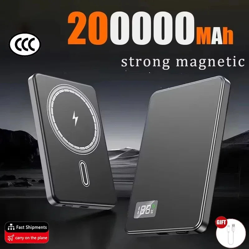 Tidesmit Magnetic Wireless Power Bank | Fast Charging Portable Charger Grey 200000mAh Tidesmit