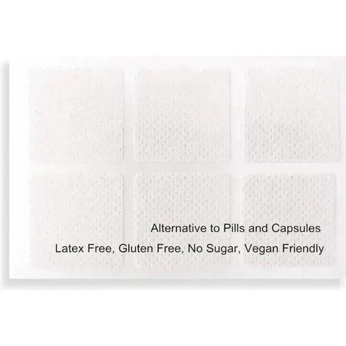 Magnesium compound patches, Magnesium Glycinate alternative, 30-patch supply, side angle view showing adhesive texture.