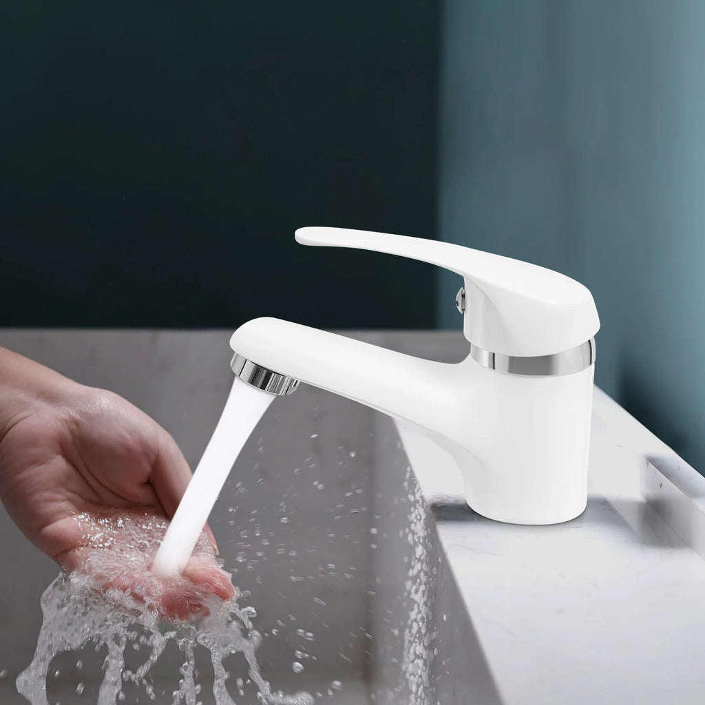 Modern Single-Handle Faucet Brass Deck Mounted 3/8'' Single Hole Sink Mixer Tap Ceramic Valve Core Honeycomb Aerator