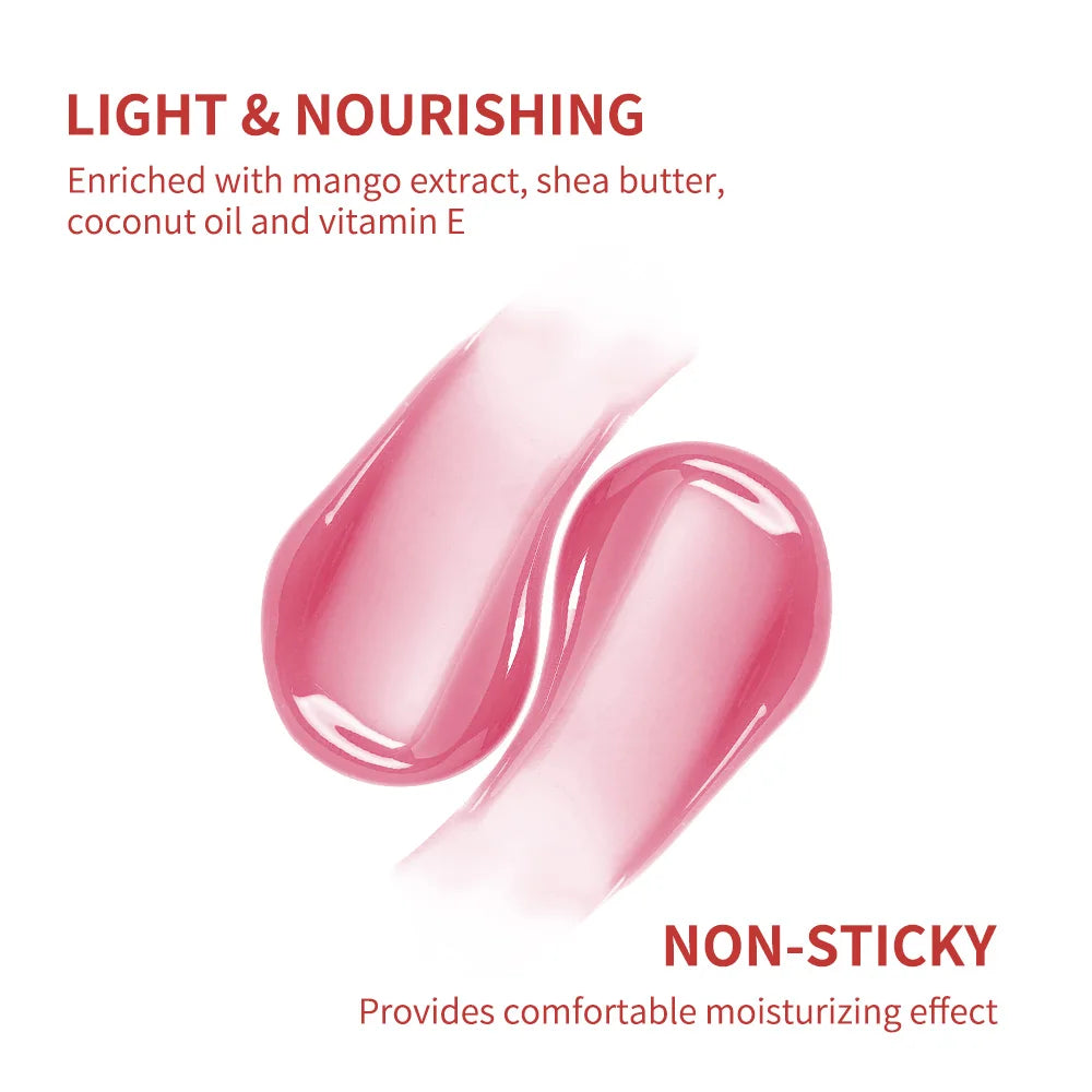 Lakerain Kulfée moisturizing lip oil swatch: smooth, non-sticky pink lip gloss texture for deep hydration.