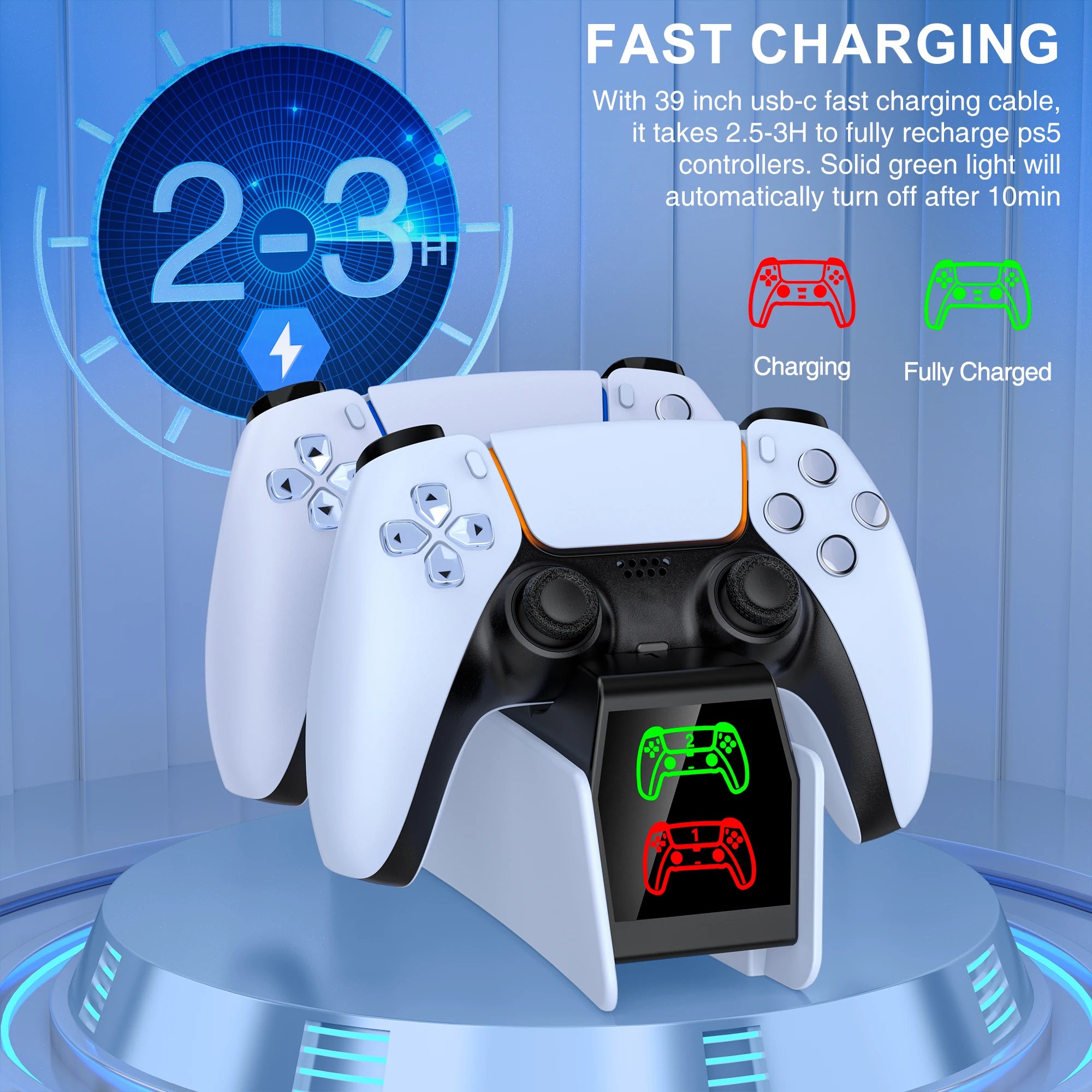 DinoFire FC304 Charging Station for PS5 Controller,Dual Fast Charger Dock for 2 DualSense, Type-C, LED Indicator, Gaming Stand