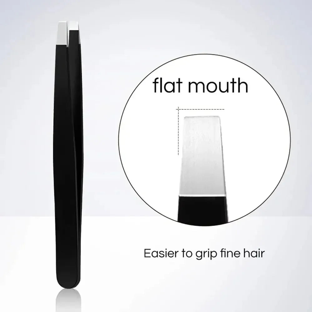 Stainless Steel Black Eyebrow Tweezer with Slant and Flat Point Beauty Tools for Eyelash Tweezer & Ingrown Hair Removal False Eyelashes Flat Tidesmit