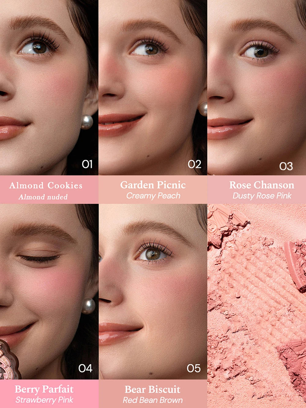 Tidesmit Sweetie Bear silk satin cheek powder swatch showing soft matte finish and natural glow face makeup texture