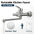 Silver Wall-Mounted Stainless Steel Rotatable Kitchen Faucet 360° Single Handle Hot and Cold Water Faucet For Both Homes Etc
