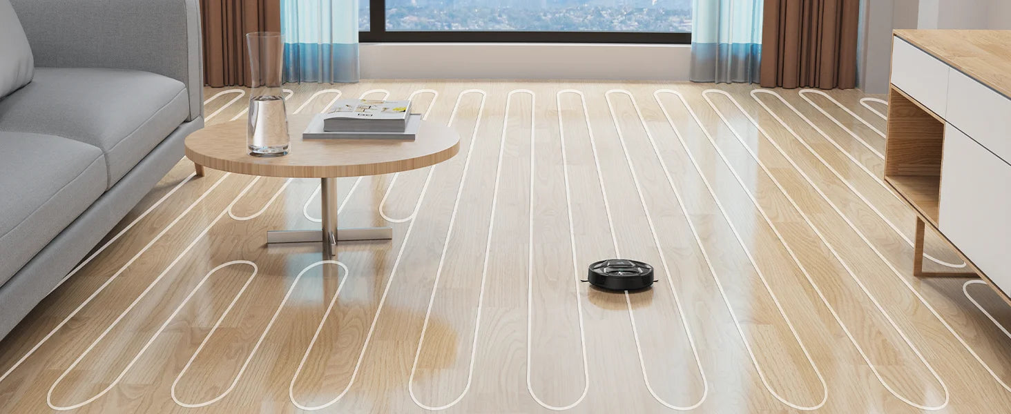 Tidesmit Lefant M320 Robot Vacuum side angle showing carpet detection and 6000Pa suction power feature