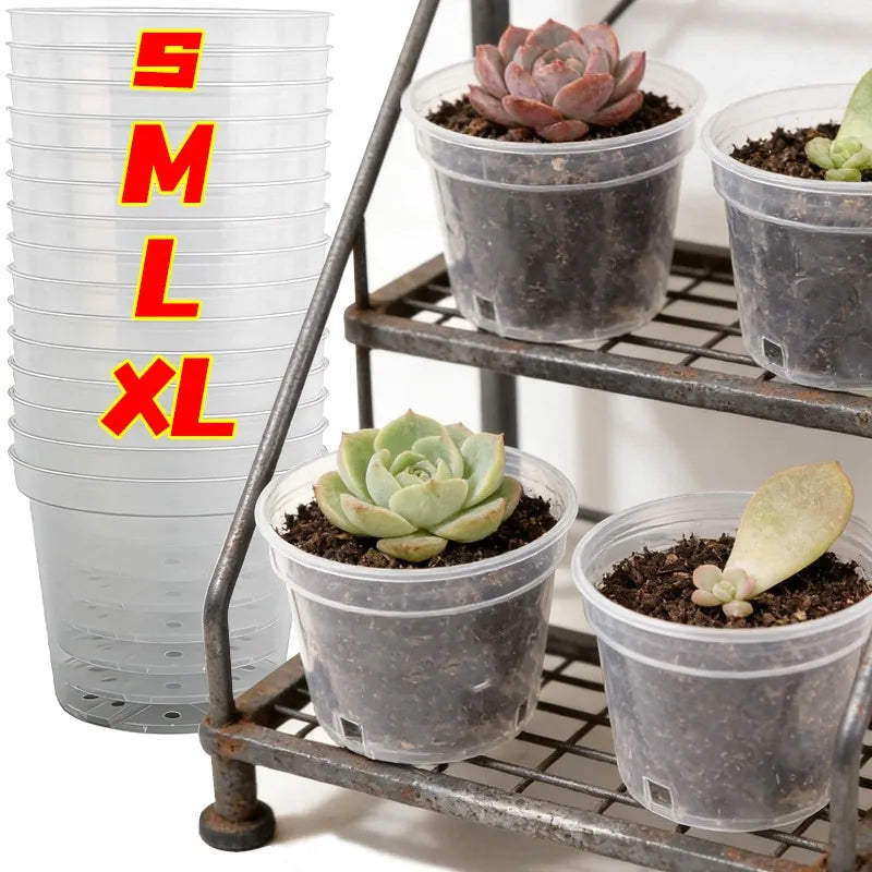 5/1x Clear Nursery Pots with Drainage Holes Indoor Outdoor Seed Starting Transparent Plastic Flower Pot Home Garden Supplies