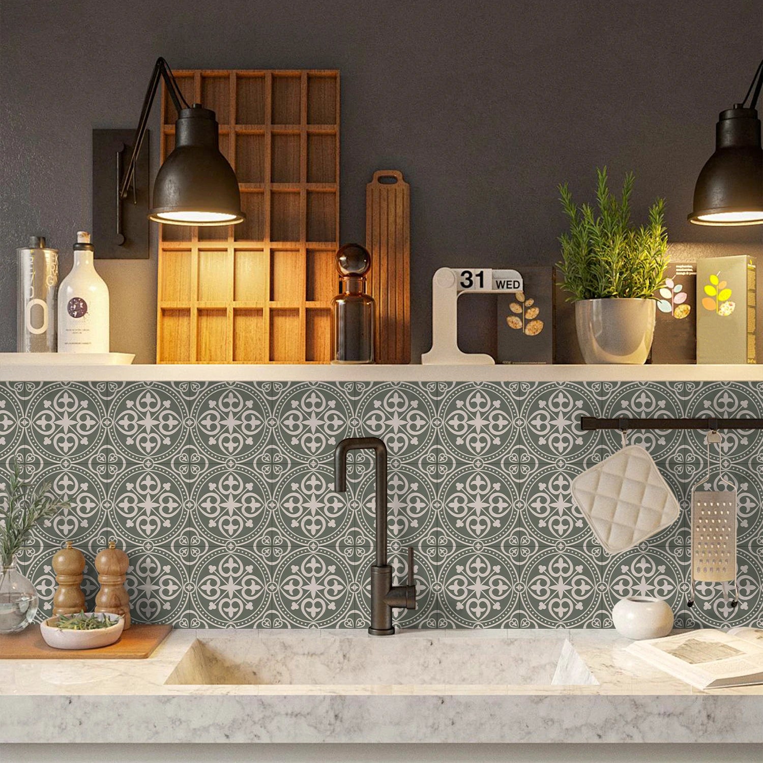 15x15cm Moroccan Style Peel and Stick Tile Stickers, Self Adhesive Waterproof Wall Decor for Kitchen Bathroom (ART Series)