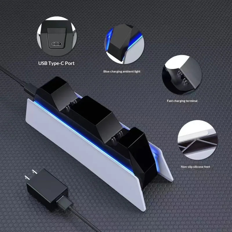 for PS5 Type-C DualSense Charging Station Dual Charging Dock Charger Stand for PlayStation 5 DualSense Wireless Game Controller