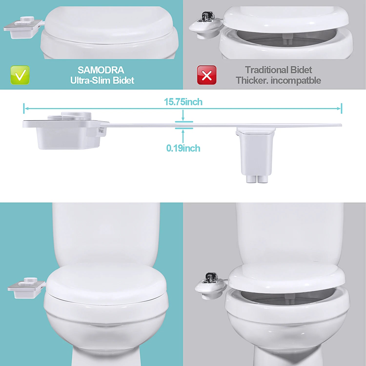 Samodra Bidet Toilet Seat Attachment Ultra-thin Non-electric Dual Nozzles Frontal & Rear Wash For Bathroom Toilet Bidet Sprayer
