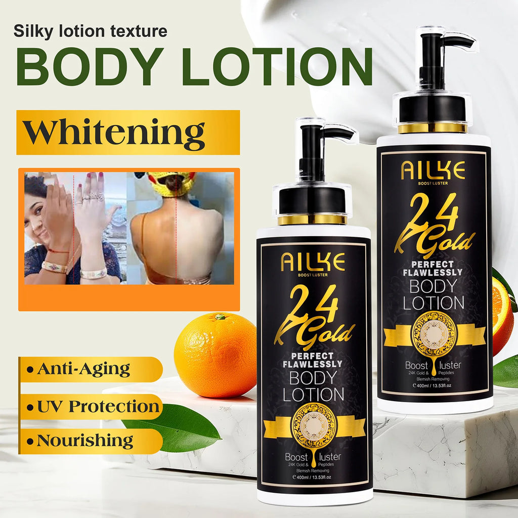 AILKE 24k Gold Perfect Flawlessly Body Lotion, Whitening, Inhibit Melanin, Moisturizing, UV Protect, With Nicotinamide Vitamin C