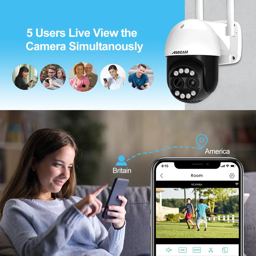 12MP PTZ WiFi IP Camera Dual Lens 2.8mm -12mm 8X Zoom 4K Outdoor AI Human Tracking CCTV Audio Home Security Surveillance Camera