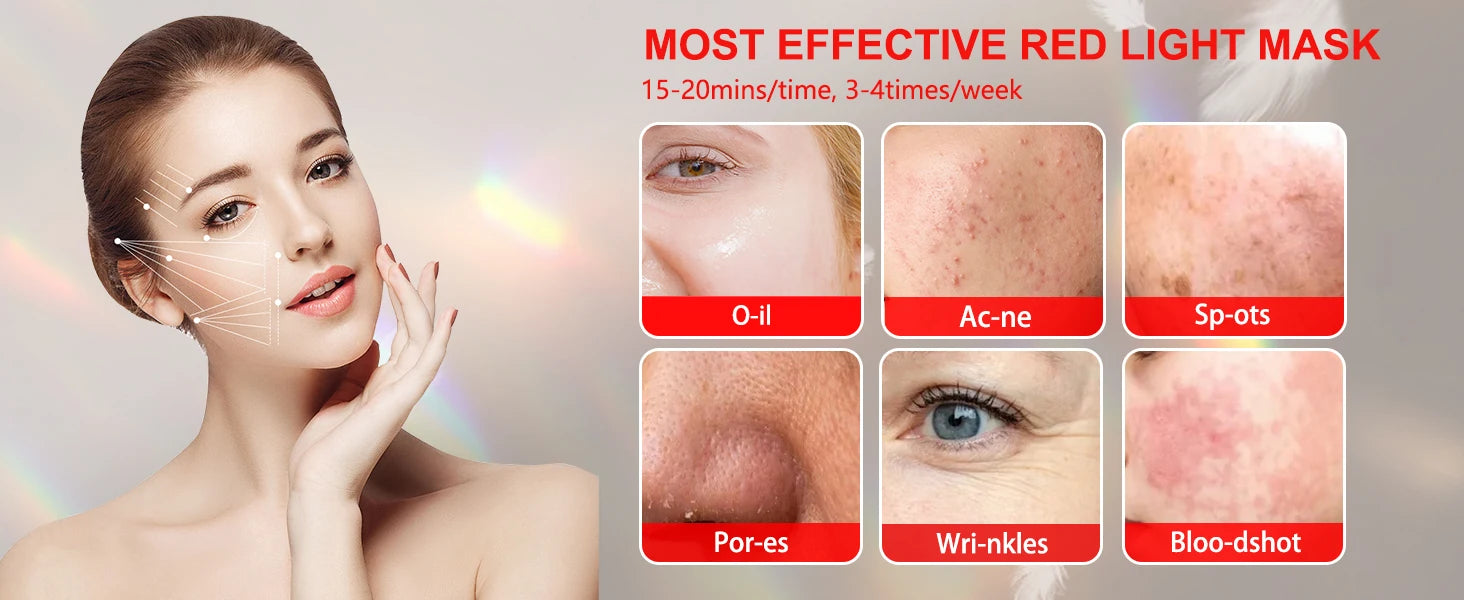 Hottoerak flexible silicone LED red light therapy mask for facial skin care, treating acne, wrinkles, and skin spots.