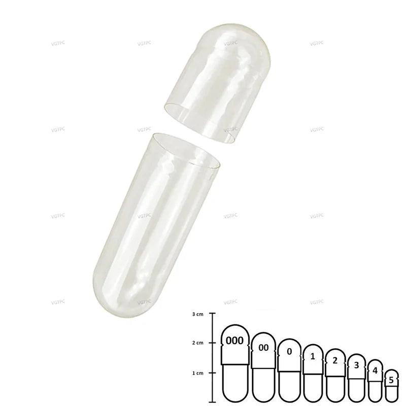 1000PCS Vegetarian Empty Pill Capsule Size 00 0 Hollow Separated Joined Vegetal Vegan Kosher Halal Certified HPMC Capsules