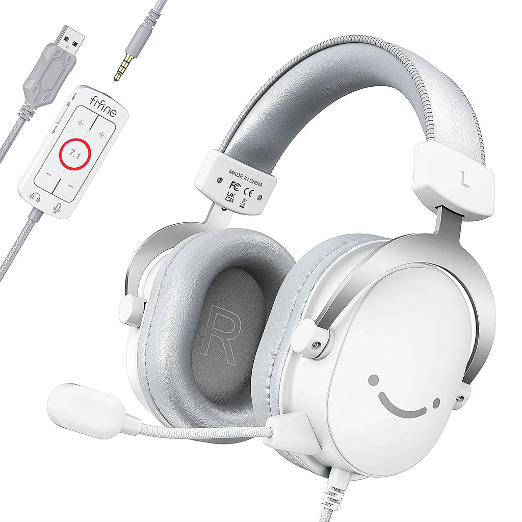 USB Gaming Headset 7.1 Surround Sound - Over-Ear Wired Audio by Tidesmit WHITE Tidesmit