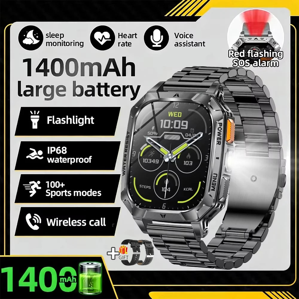 Black smartwatch with silver metal bracelet strap and digital display