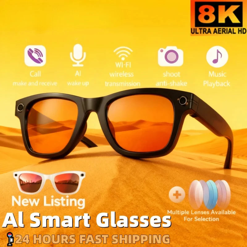 Smart Glasses with AI Camera and Voice Assistant - Black & White Tidesmit