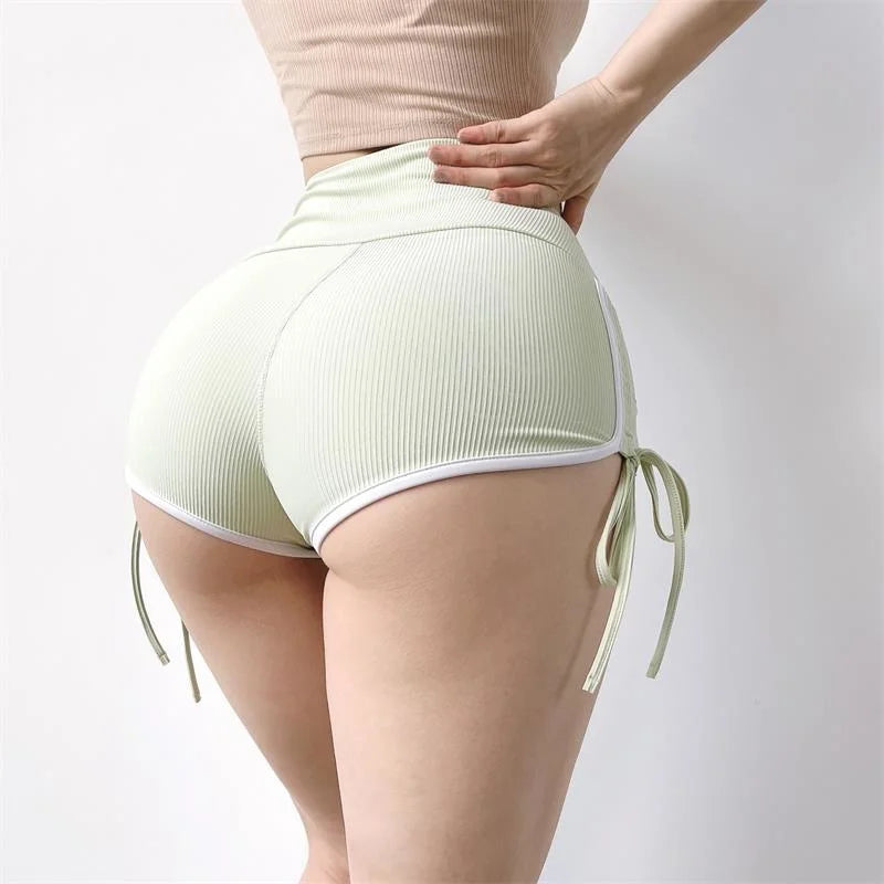 WOMENGAGA High Waist Sports Workout Shorts Women Bandage Shirring Skinny Hip Fitness Running Shorts Thin Summer Korean Sexy 4XGK