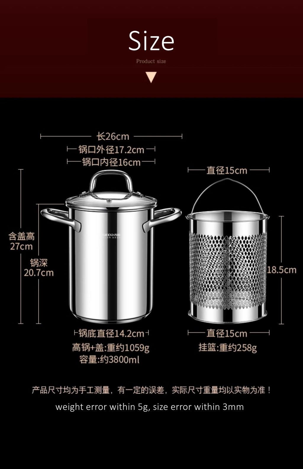 LFGB Certificated Pure 304 Stainless Steel Deep Fryer Oil Save Potato Chip Frying Pot Vegetable Noodle Stewing Pot with Strainer
