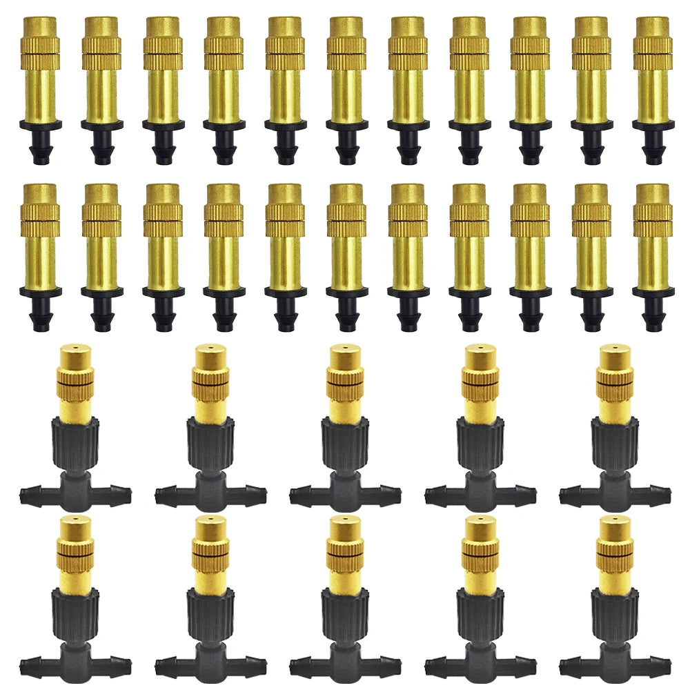 5M-30M Garden Brass Misting Cooling System Irrigation Watering 1/4'' Atomizer Nozzles 4/7mm Hose for Outdoor Greenhouse Pot