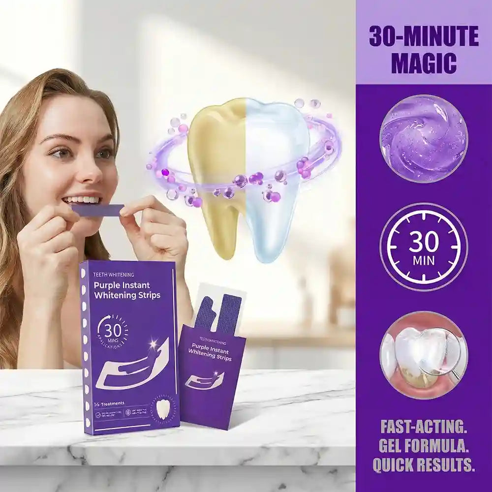 Tidesmit purple teeth whitening strips for sensitive teeth color correction and instant enamel brightening