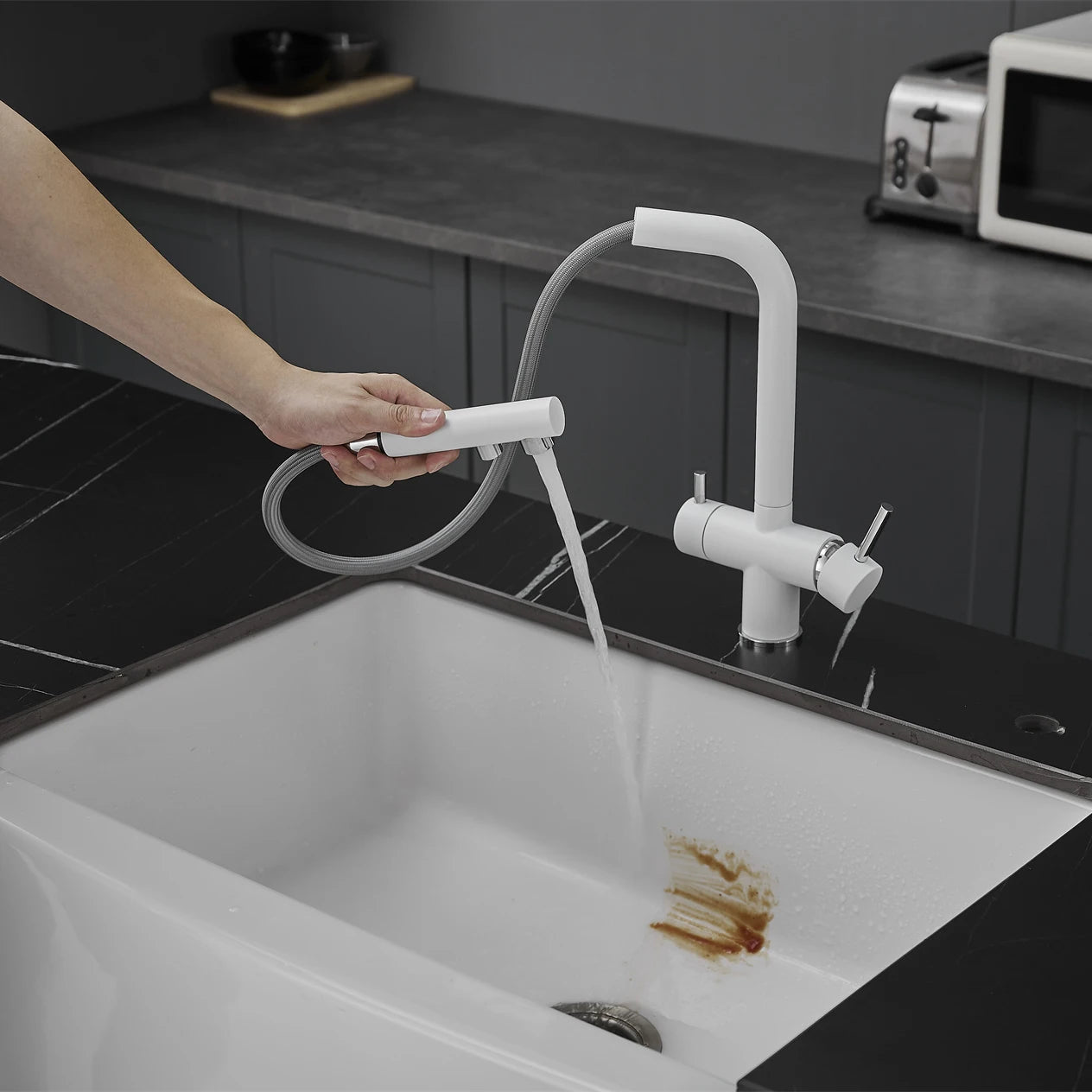 White Hot Cold Filter Kitchen Sink Faucets 3 Ways Pure Water Pull Out Kitchen Sink Mixer Tap Brass Filter Kitchen Sink Faucet