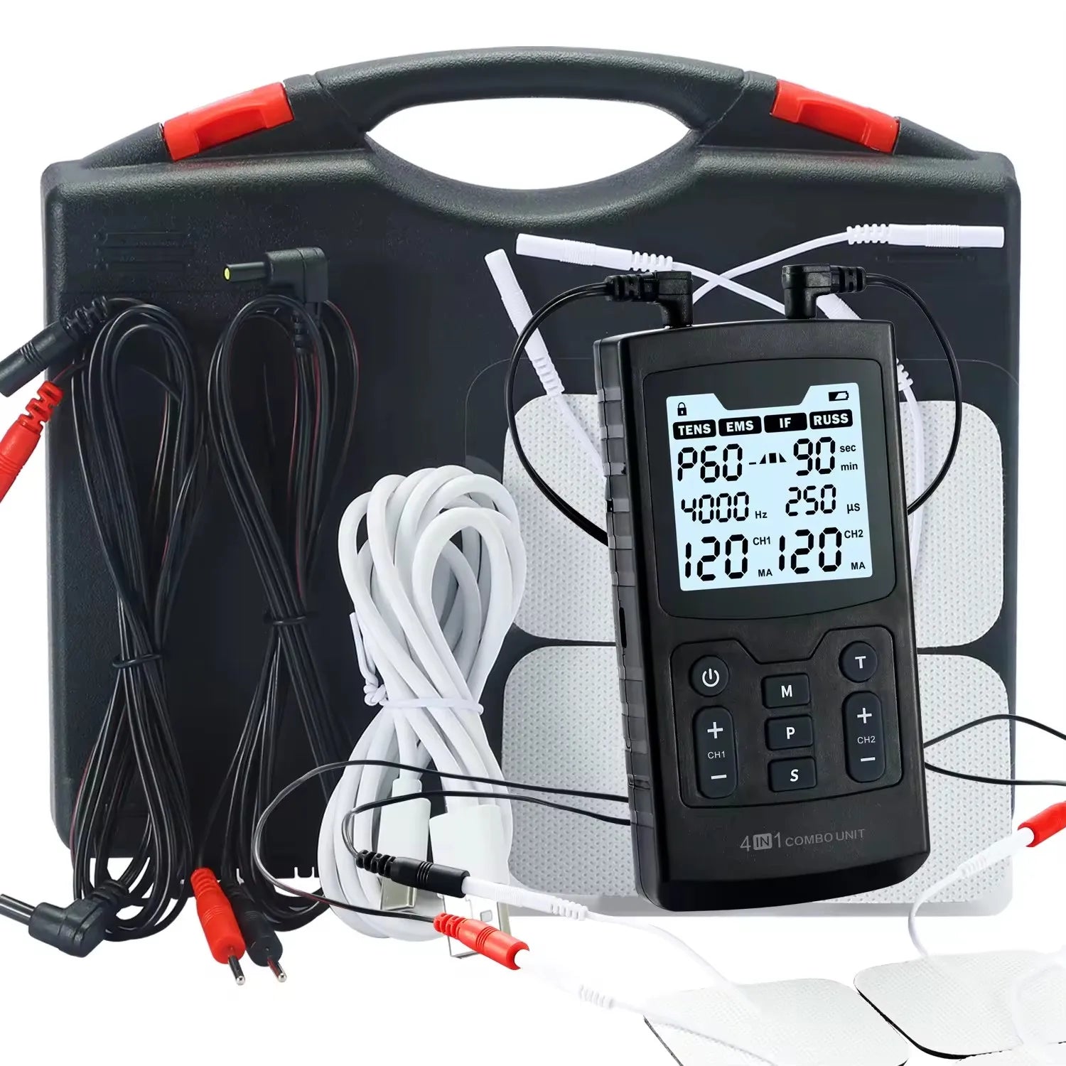 TENS Muscle Stimulator 4-in-1 Massager with Heat Therapy Back Massage Instrument Brown Tidesmit
