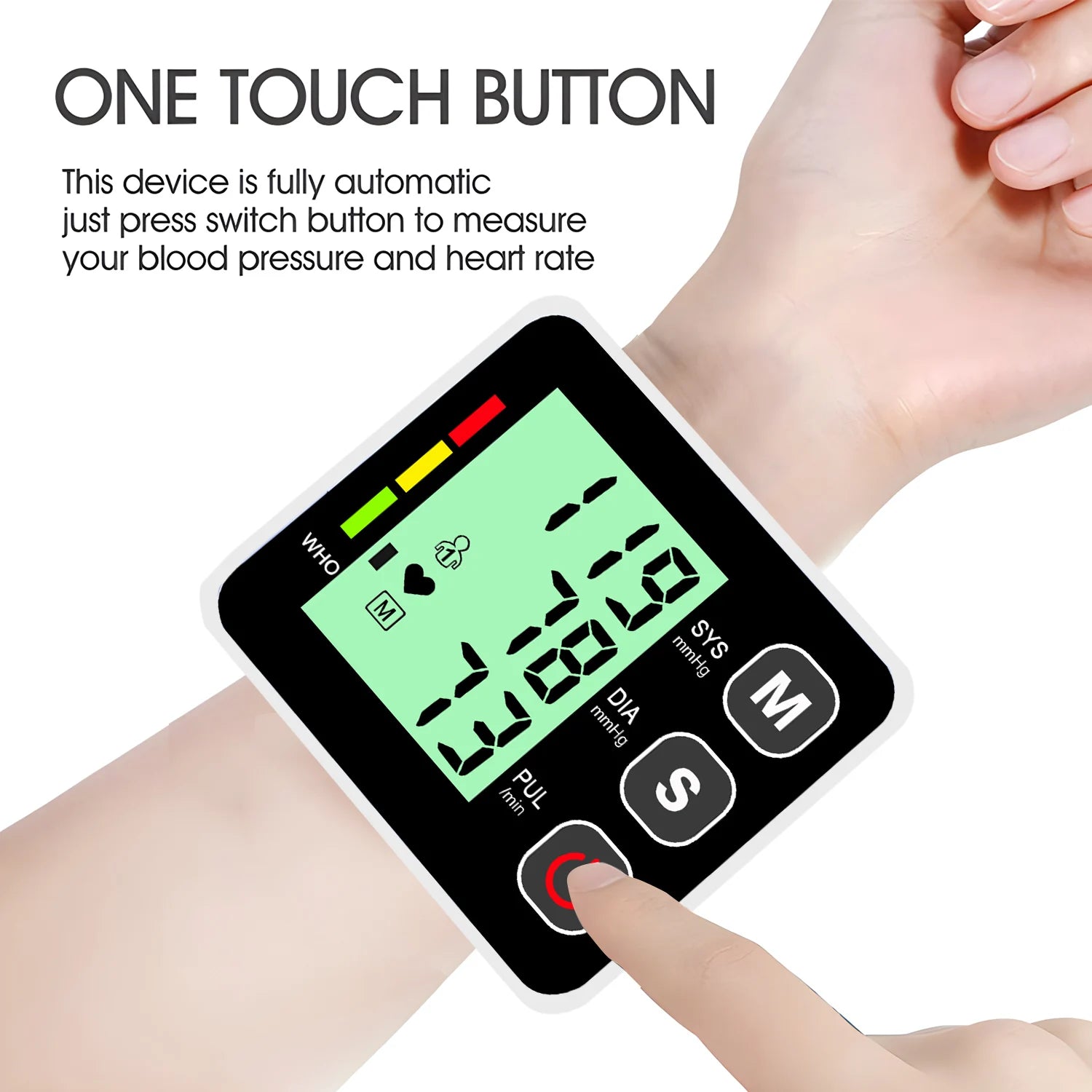 Wrist-Type Blood Pressure Monitor LED Digital BP Automatic Pressure Tonometer Heart Rate Pulse Test Sensor Tensiometer